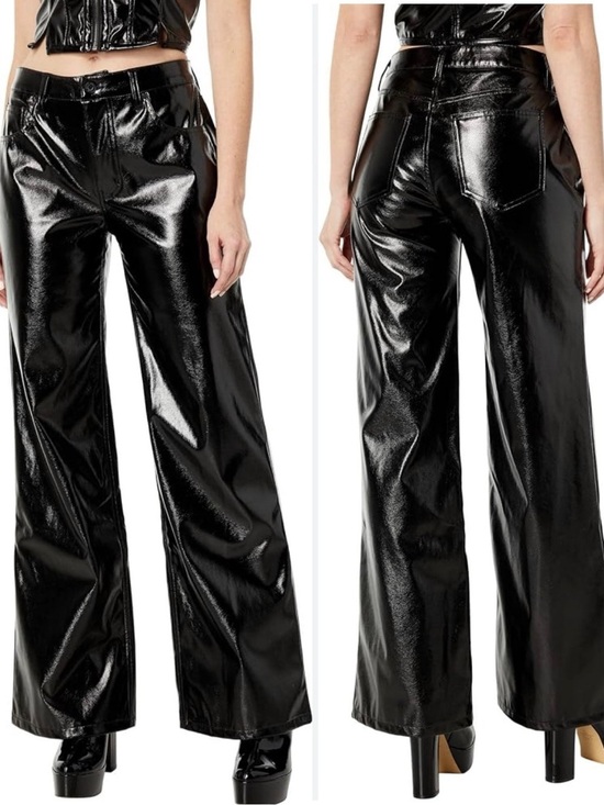 AFRM Pants - AFRM Xander Black Faux Leather Wide Leg Pants High Waist Shiny 30 NWT